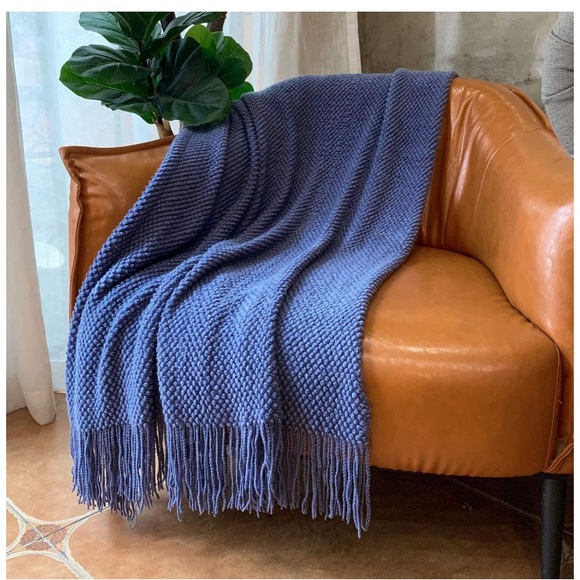 Chunky Knit Boho Fringe/Tassel Throw Blanket/Shawl - Picture 15 of 16